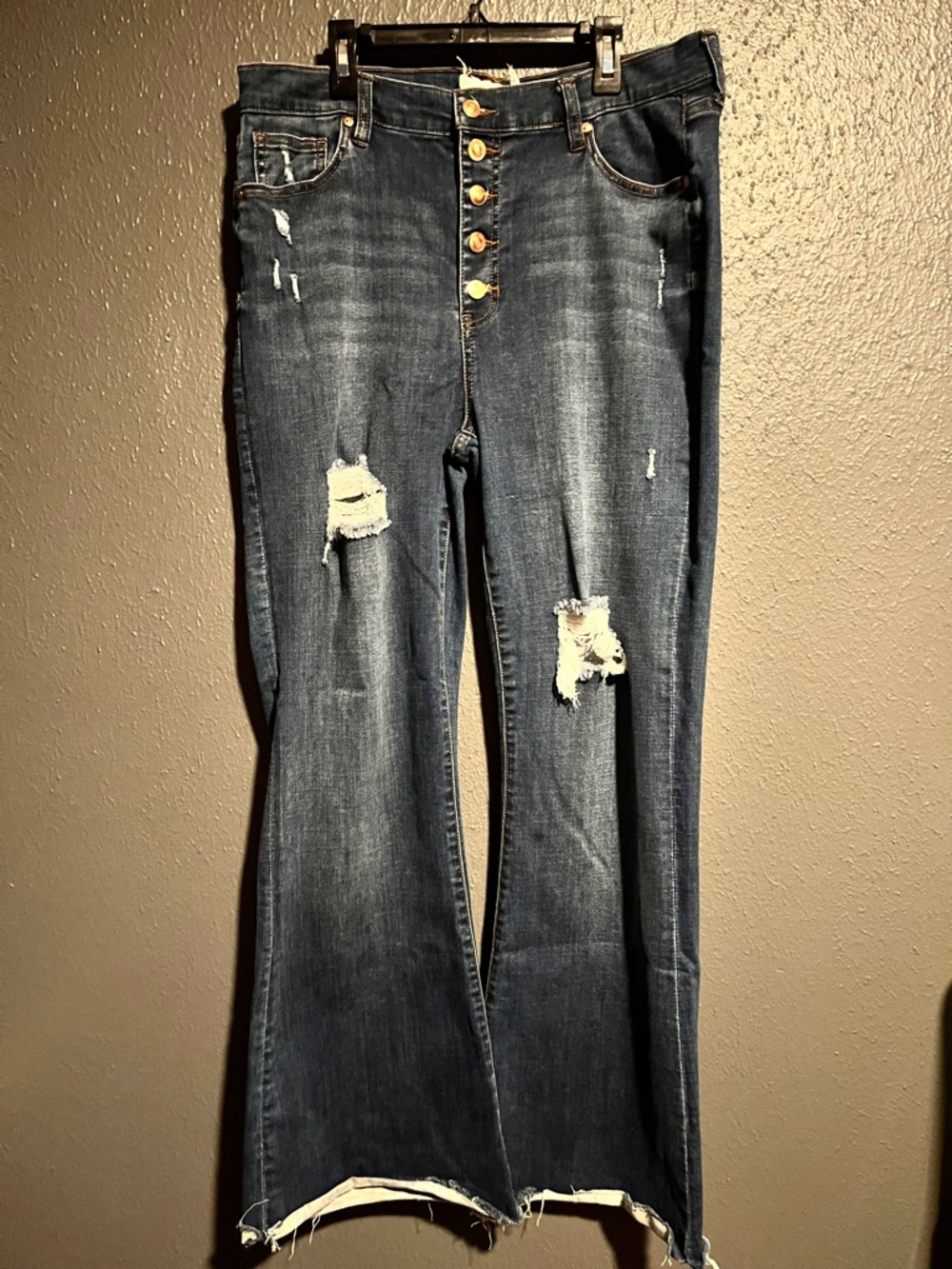 Altar'd State Dark Blue Distressed Flare Jeans